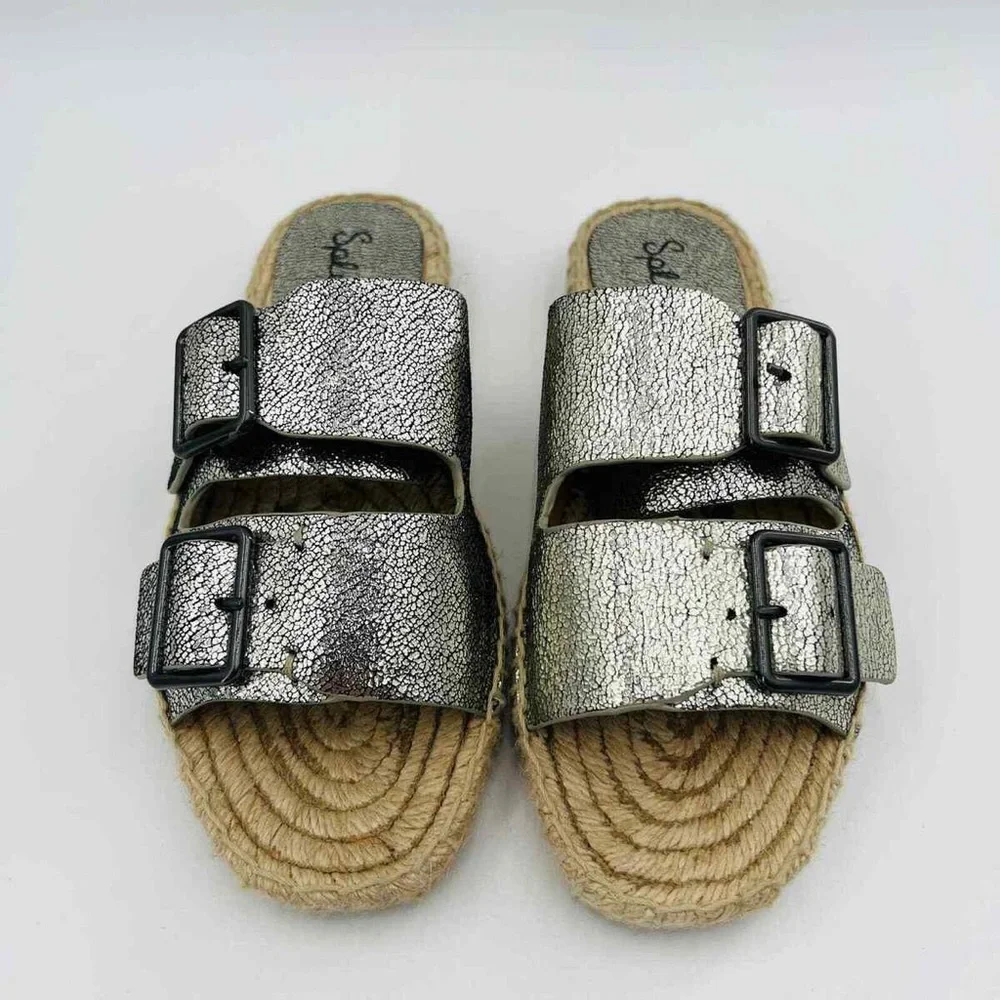 Brand New Splendid Blake Buckle Slide Metallic Leather Espadrilles Size 7.5
